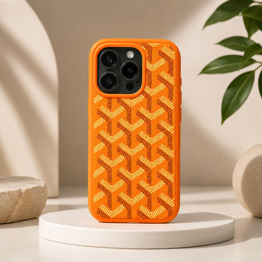 Branded PU Leather Case for iPhone 15 Pro Max (Orange)