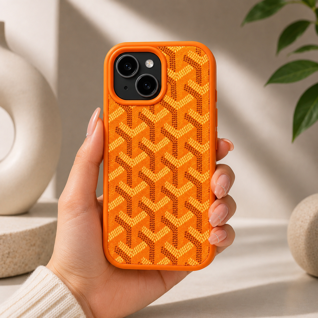 Branded PU Leather Case for iPhone 15 (Orange)