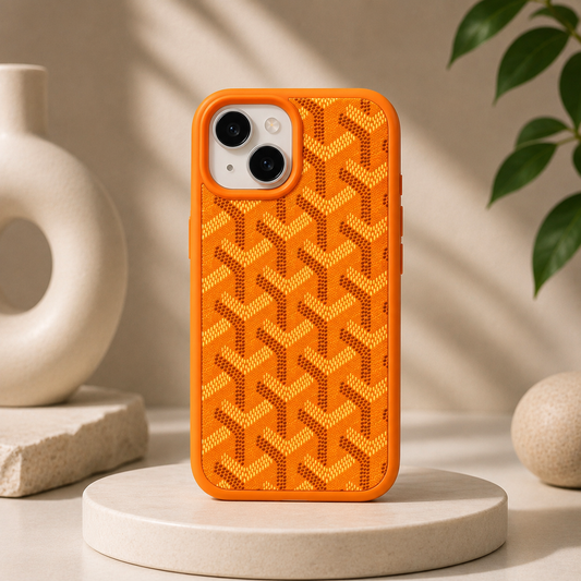 Branded PU Leather Case for iPhone 15 (Orange)