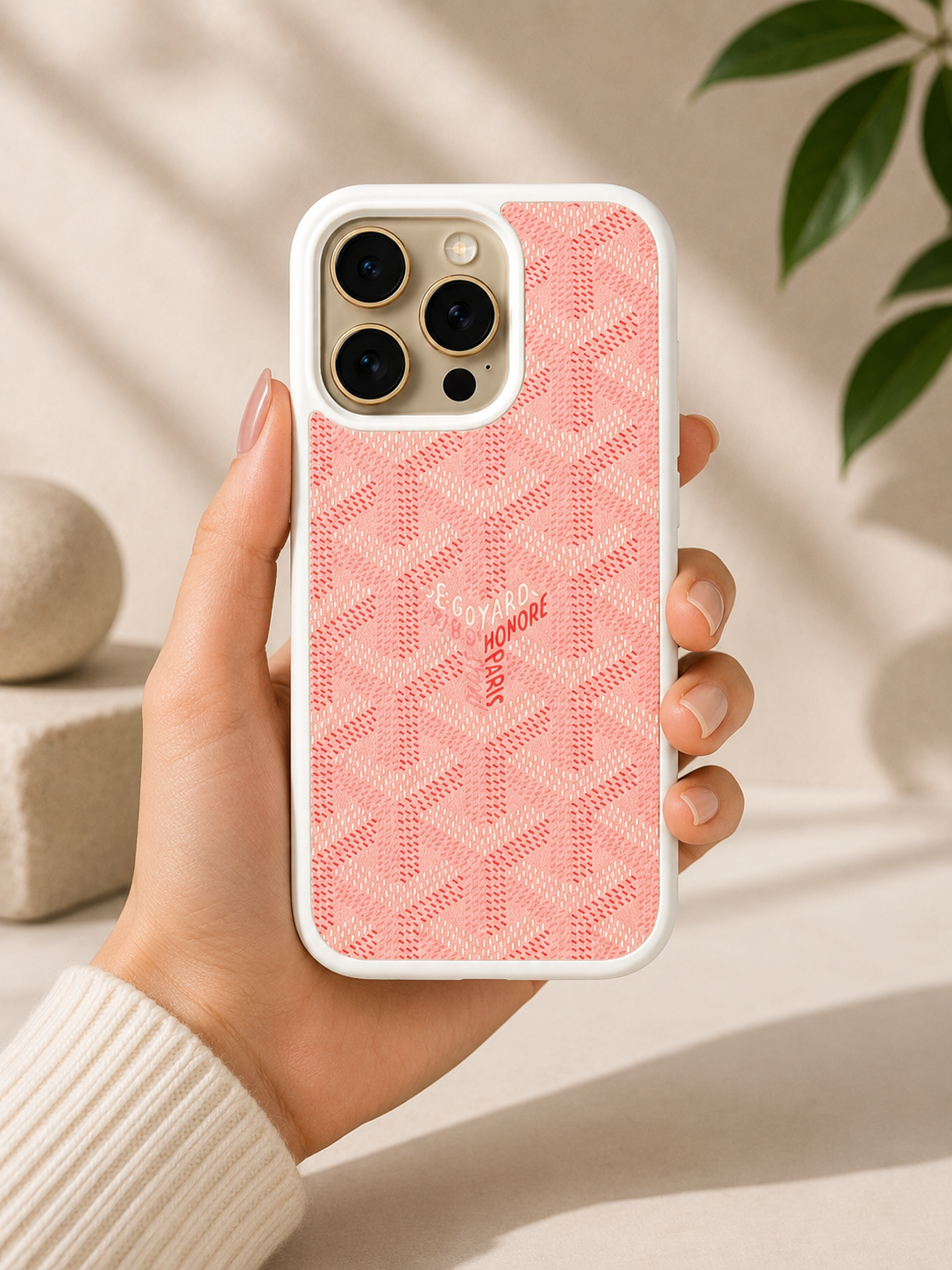 Branded PU Leather Case for iPhone 15 Pro Max (Pink)