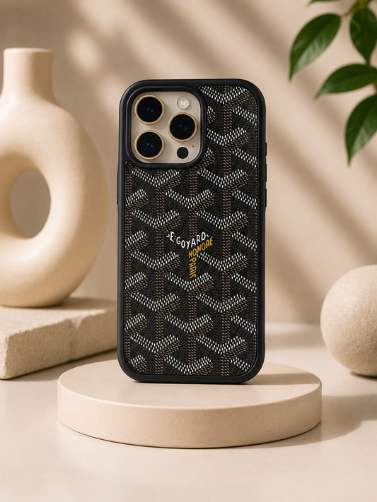 Branded PU Leather Case for iPhone 15 Pro Max (Black)
