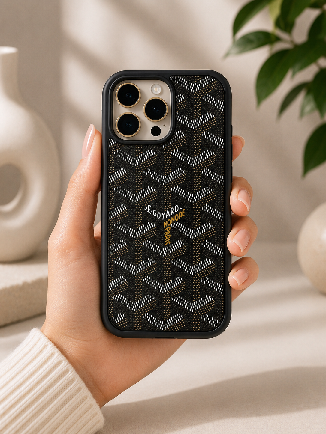 Branded PU Leather Case for iPhone 16 Pro (Black)
