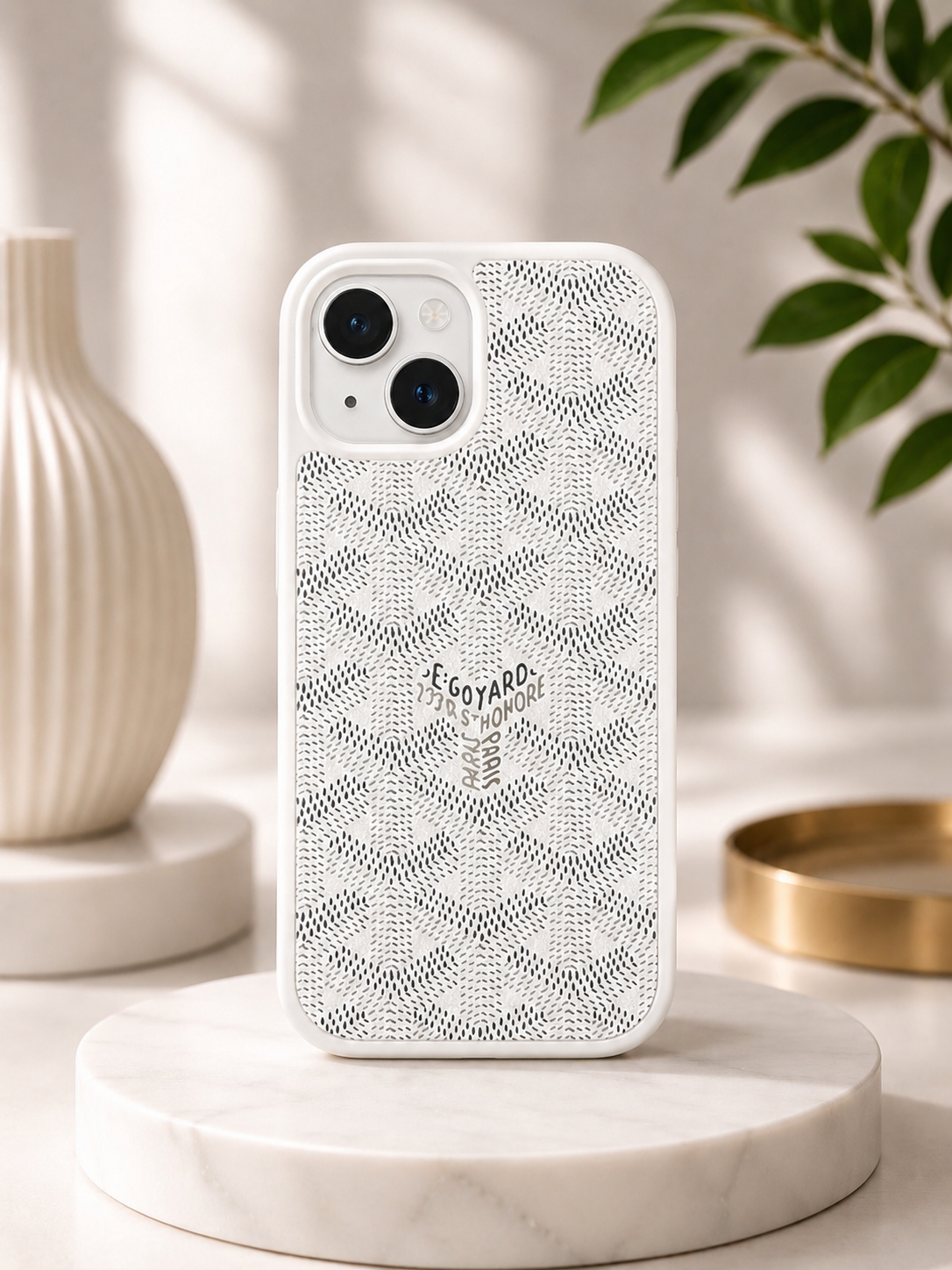 Branded PU Leather Case for iPhone 15 (White)