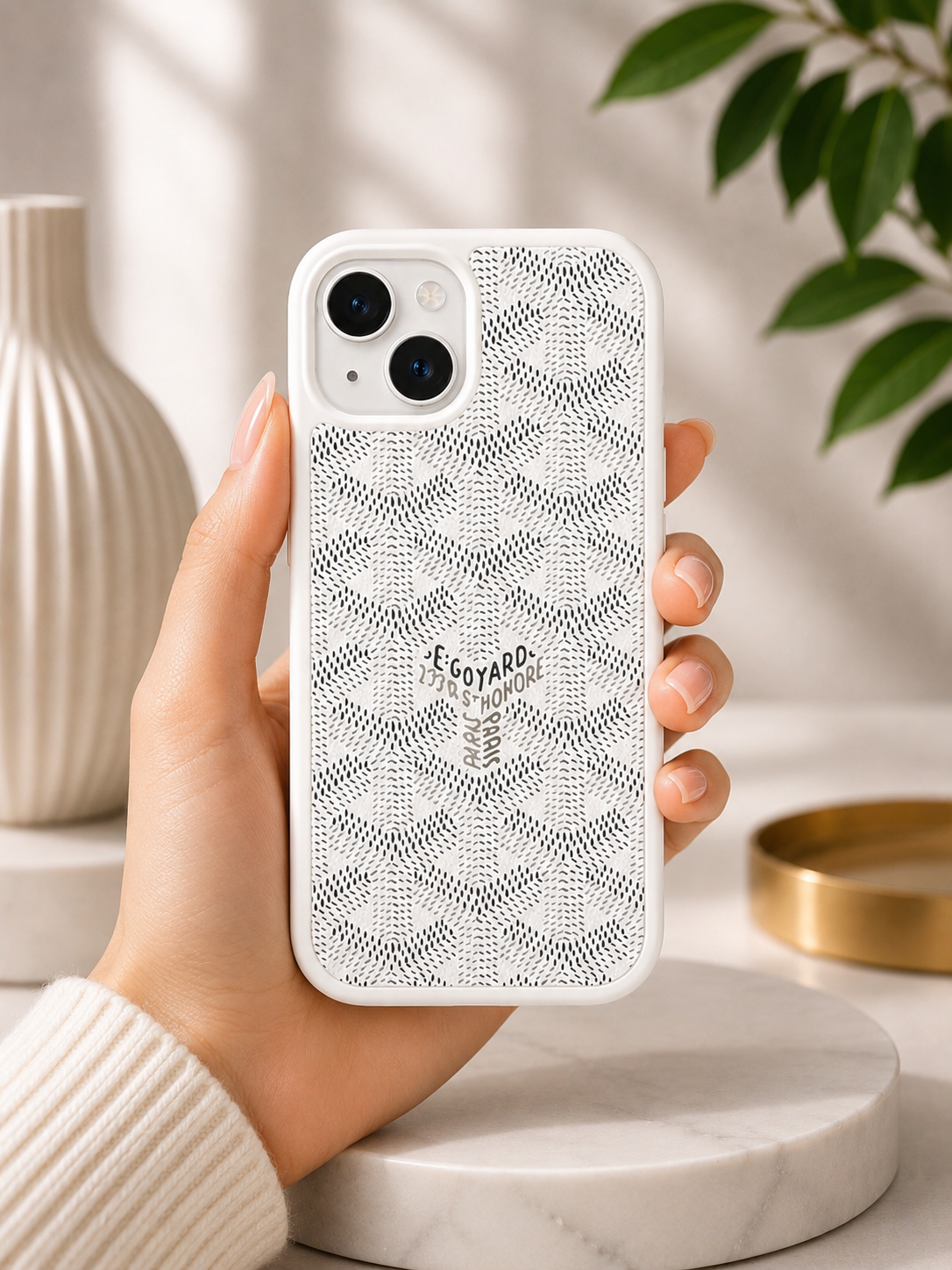 Branded PU Leather Case for iPhone 15 (White)