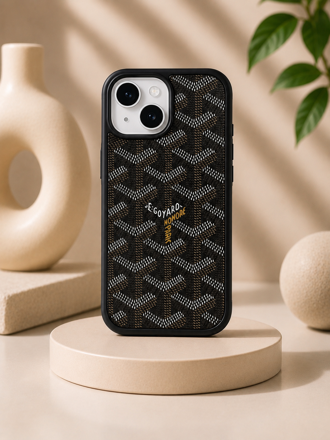 Branded PU Leather Case for iPhone 15 (Black)