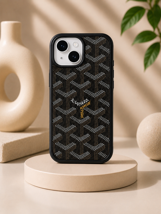 Branded PU Leather Case for iPhone 15 (Black)