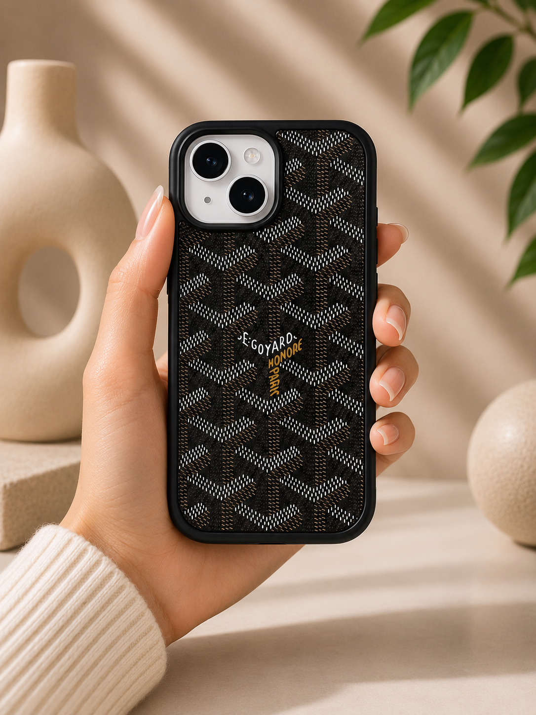 Branded PU Leather Case for iPhone 15 (Black)