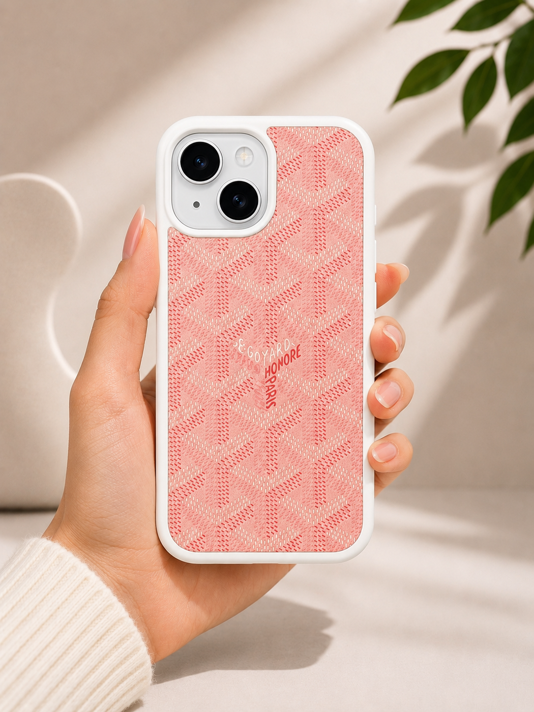 Branded PU Leather Case for iPhone 15 (Pink)