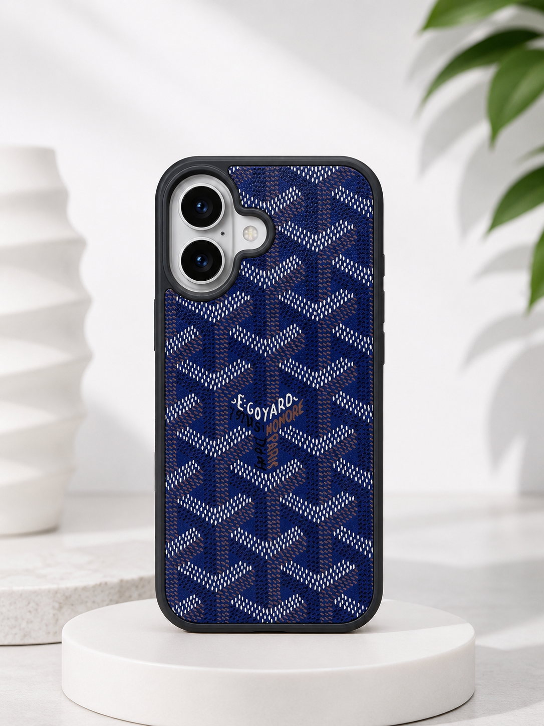 Branded PU Leather Case for iPhone 16 (Blue)
