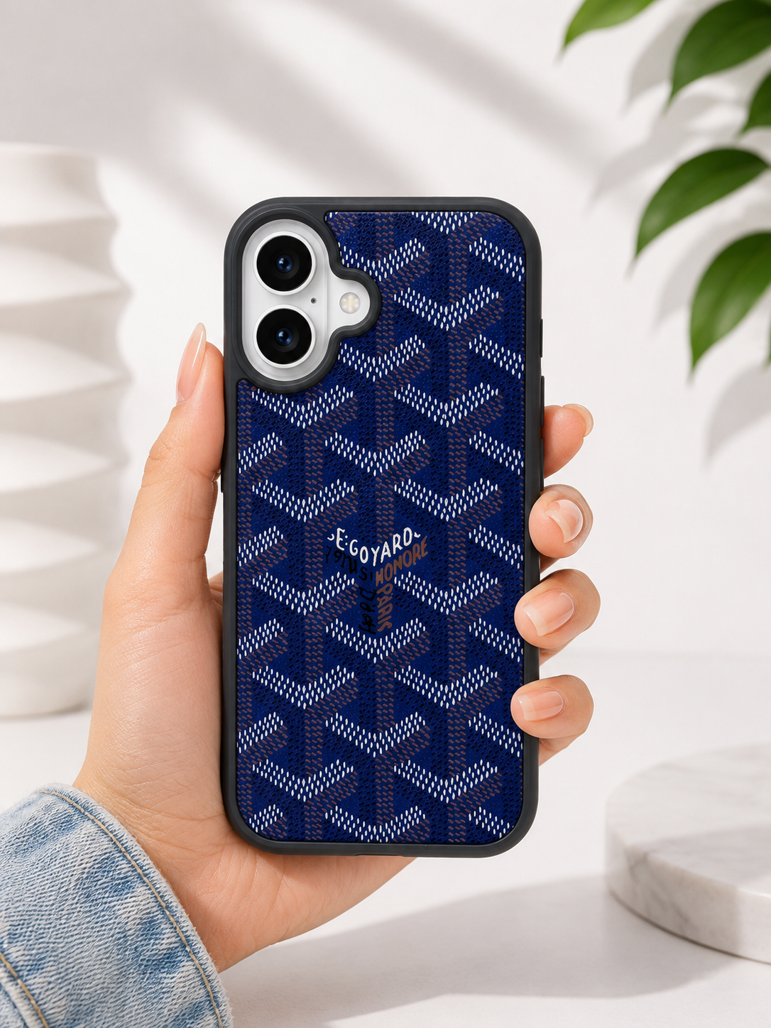 Branded PU Leather Case for iPhone 16 (Blue)