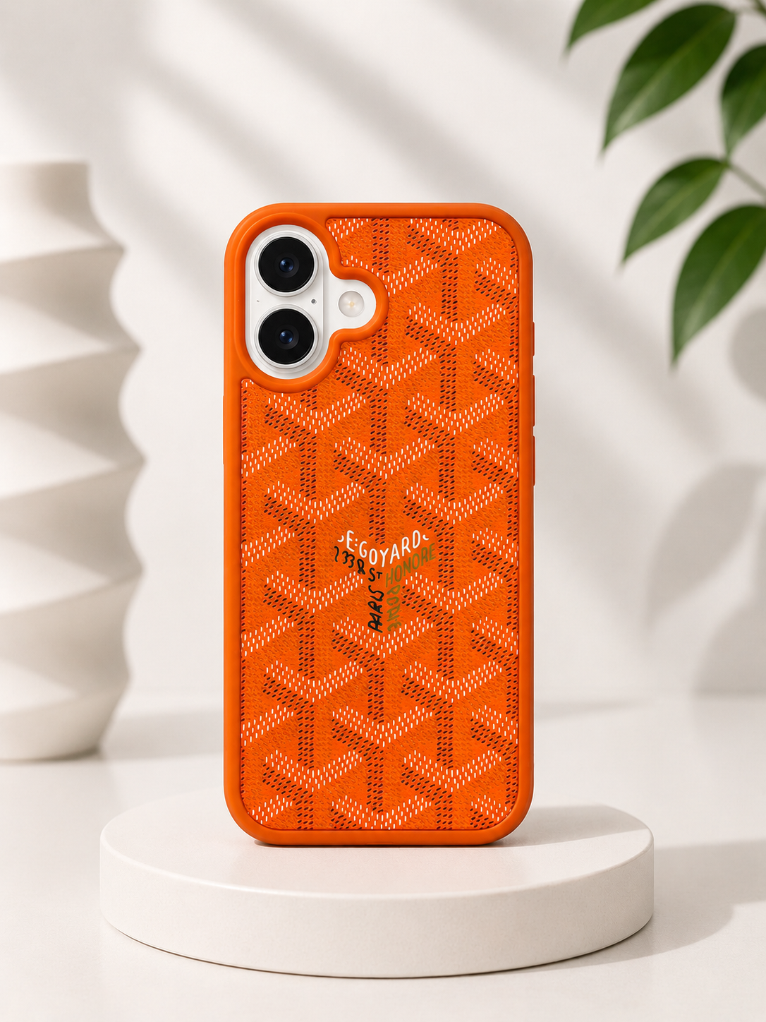 Branded PU Leather Case for iPhone 16 (Orange)