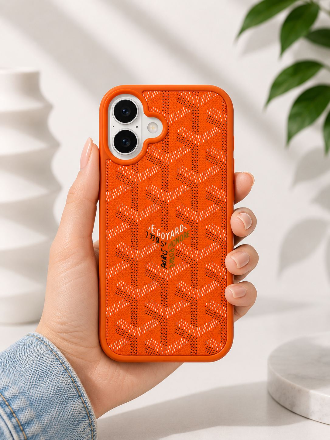 Branded PU Leather Case for iPhone 16 (Orange)