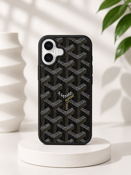 Branded PU Leather Case for iPhone 16 (Black)