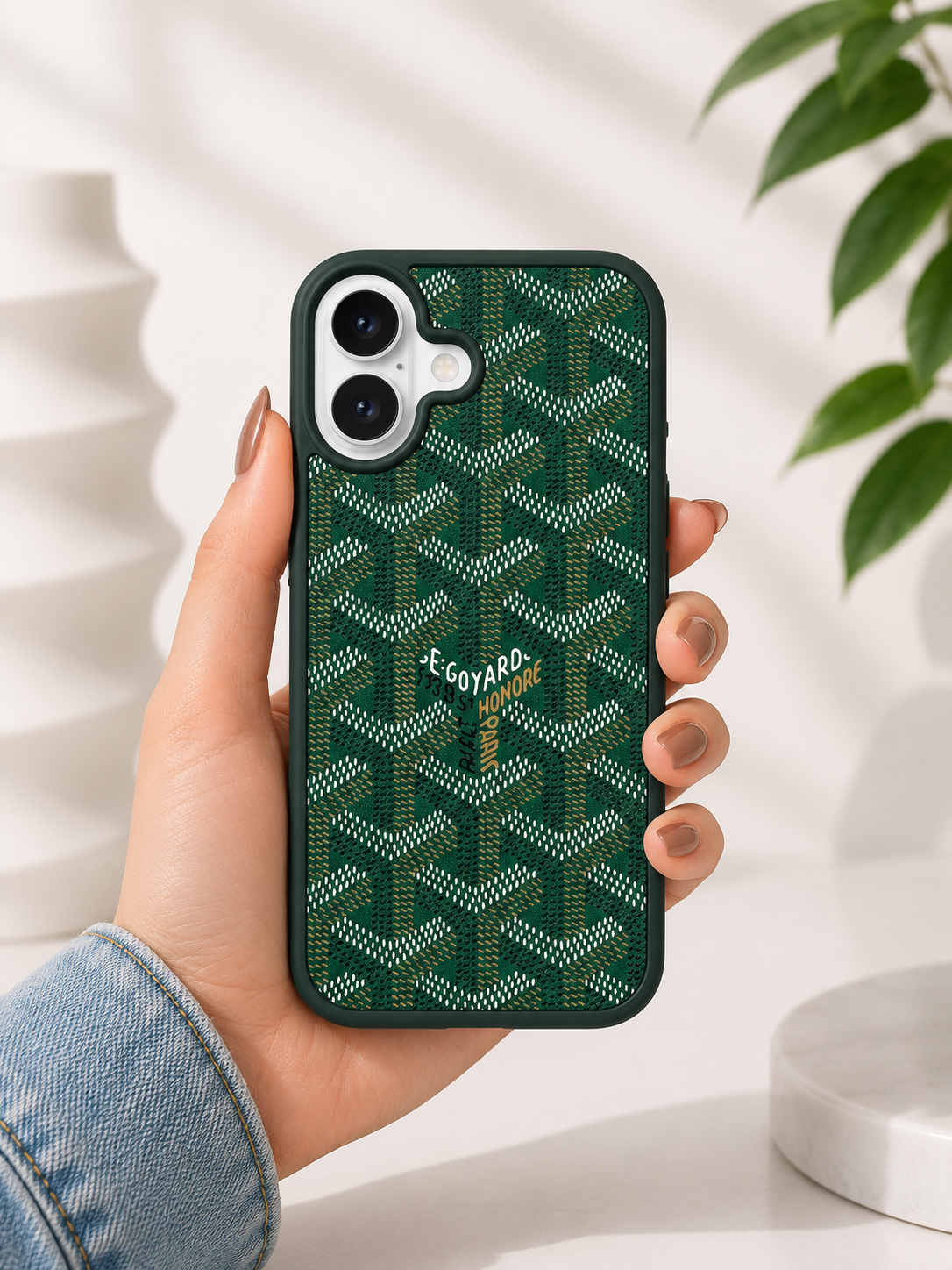 Branded PU Leather Case for iPhone 16 (Green)