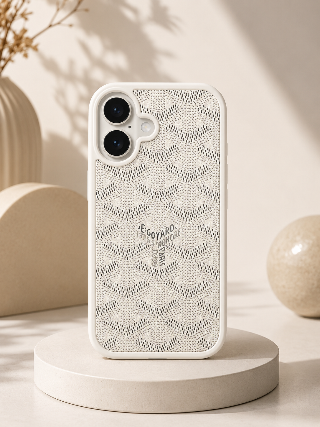 Branded PU Leather Case for iPhone 16 (White)