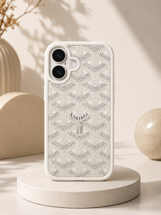 Branded PU Leather Case for iPhone 16 (White)