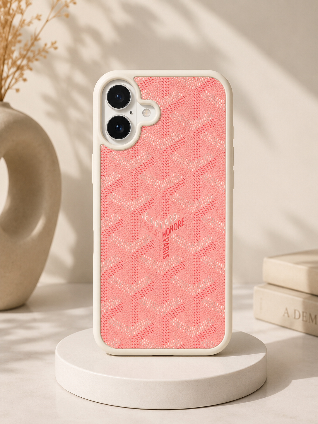 Branded PU Leather Case for iPhone 16 (Pink)