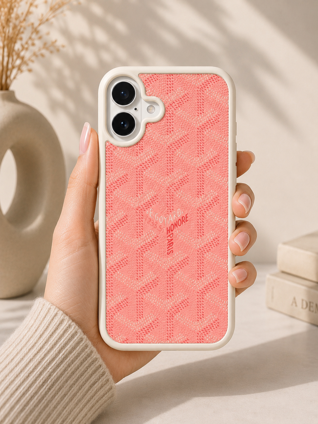 Branded PU Leather Case for iPhone 16 (Pink)