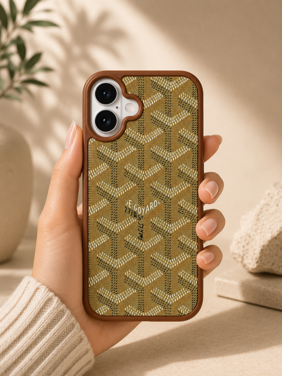 Branded PU Leather Case for iPhone 16 (Olive Green)