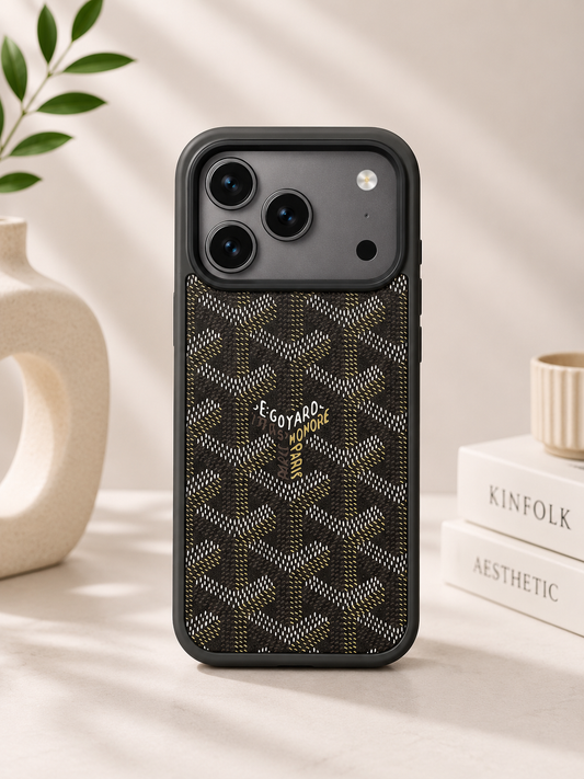 Branded PU Leather Case for iPhone 17 Pro Max (Black)