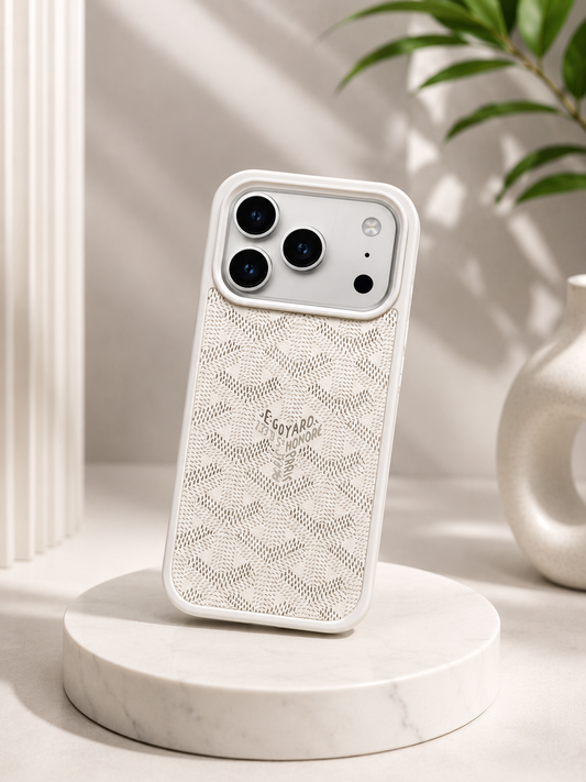 Branded PU Leather Case for iPhone 17 Pro Max (White)