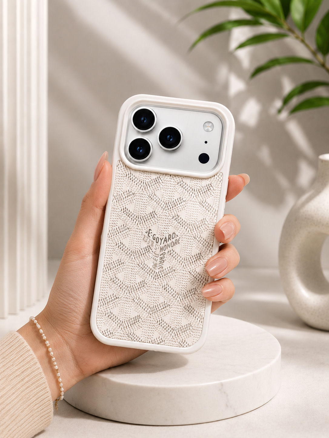 Branded PU Leather Case for iPhone 17 Pro (White)