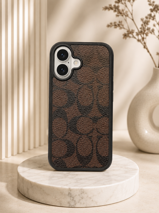 CCH Luxury Branded PU Leather Case for iPhone 17 (DARK BROWN)
