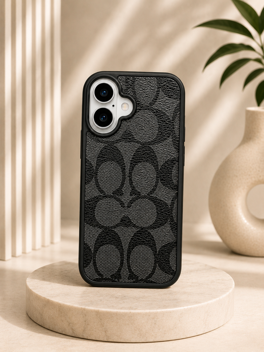 CCH Luxury Branded PU Leather Case for iPhone 17 (BLACK)