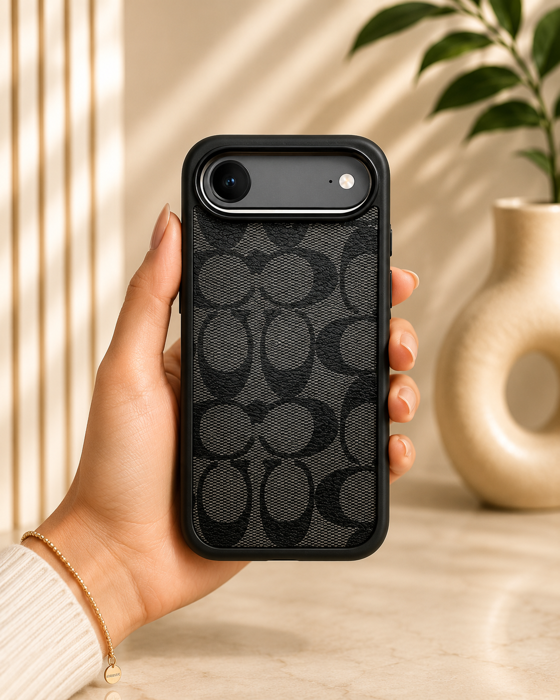CCH Luxury Branded PU Leather Case for iPhone 17 Air (Black)