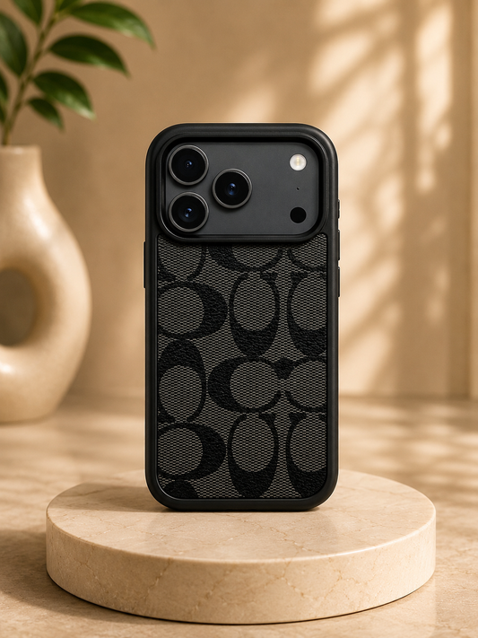 CCH Luxury Branded PU Leather Case for iPhone 17 Pro Max (Black)