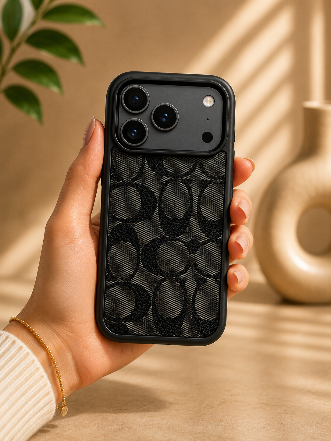 CCH Luxury Branded PU Leather Case for iPhone 17 Pro (Black)