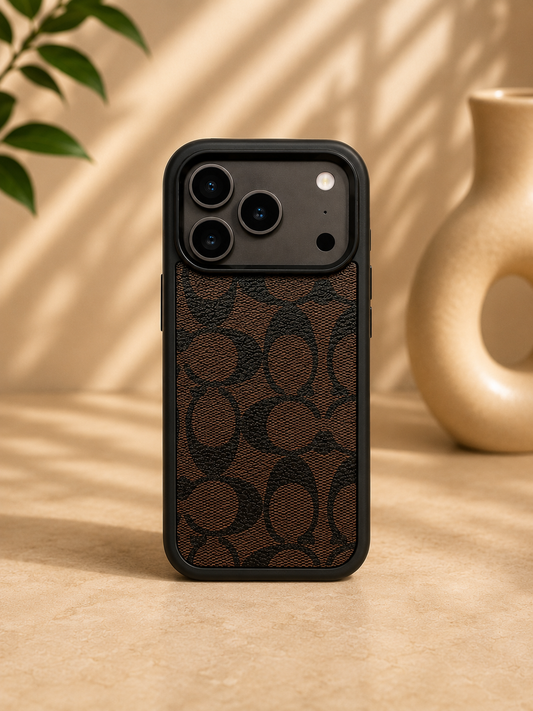 CCH Luxury Branded PU Leather Case for iPhone 17 Pro Max (Dark Brown)