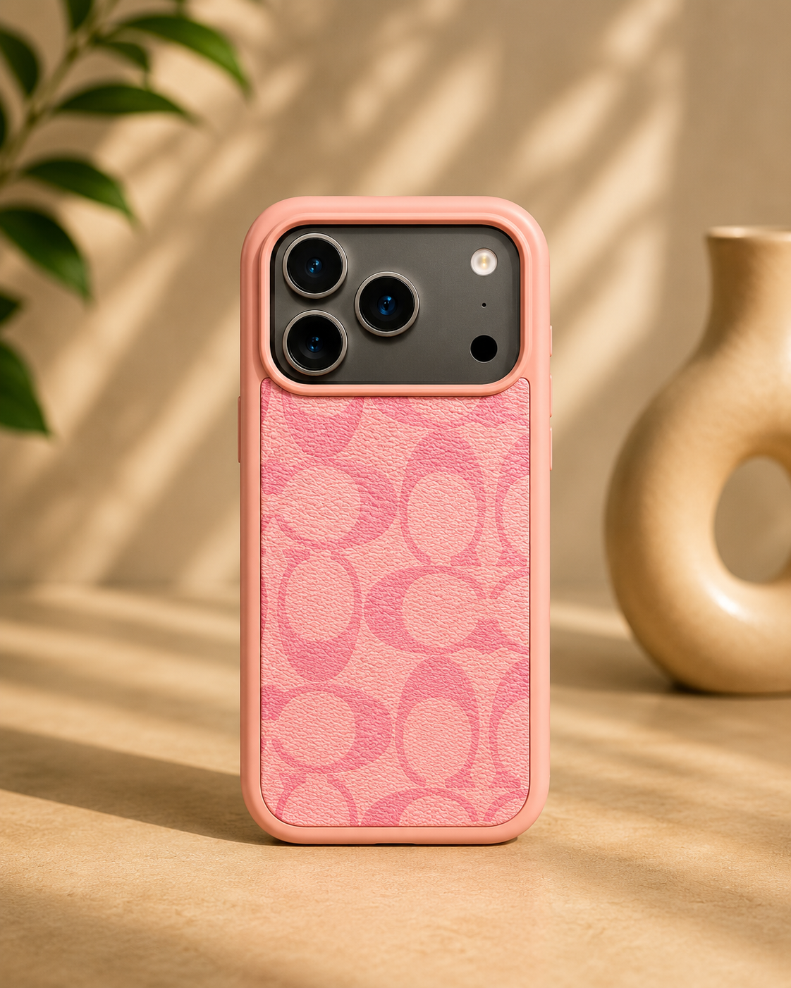 CCH Luxury Branded PU Leather Case for iPhone 17 Pro Max (Pink)
