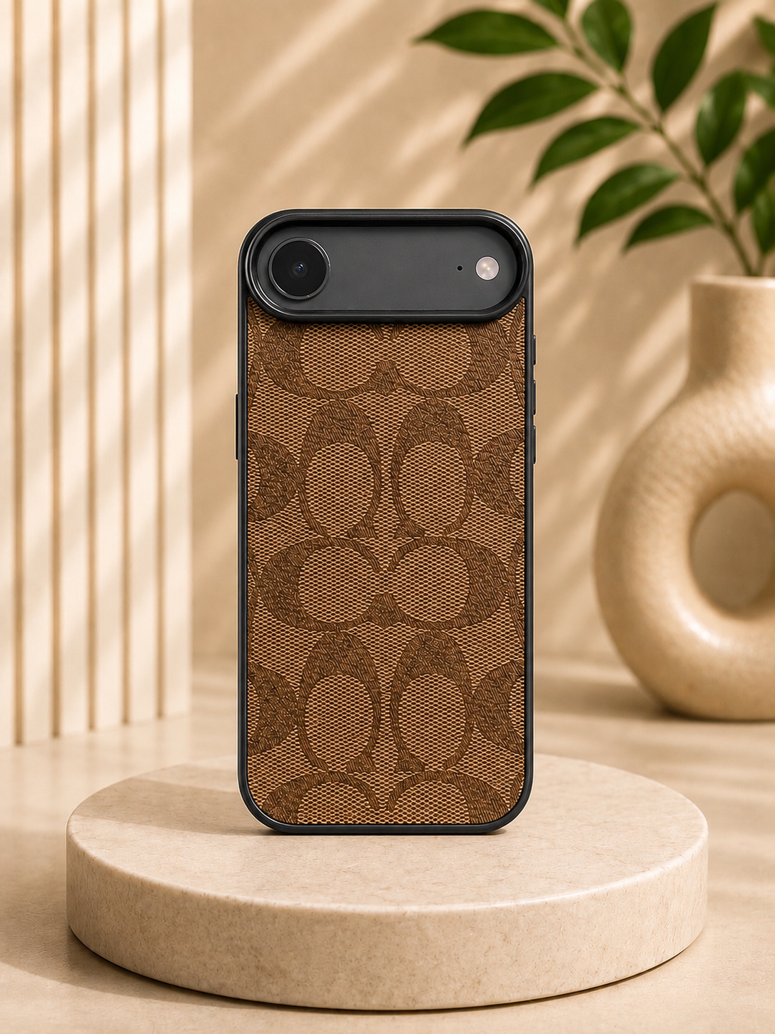 CCH Luxury Branded PU Leather Case for iPhone 17 Air (Light Brown)