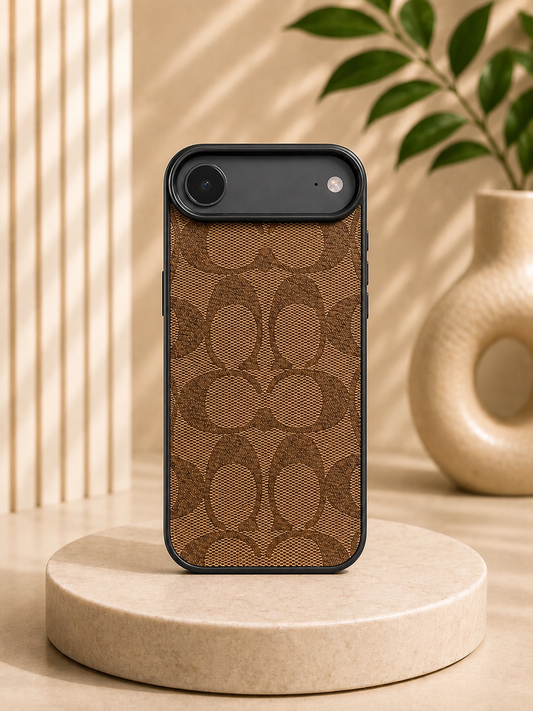 CCH Luxury Branded PU Leather Case for iPhone 17 Air (Light Brown)