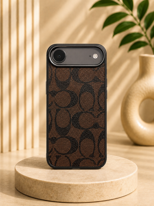 CCH Luxury Branded PU Leather Case for iPhone 17 Air (Dark Brown)