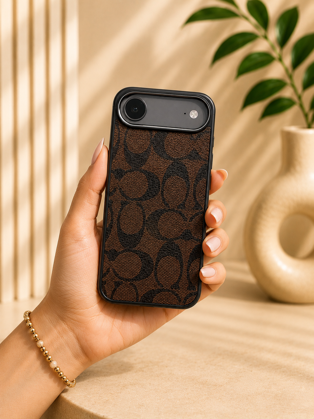 CCH Luxury Branded PU Leather Case for iPhone 17 Air (Dark Brown)
