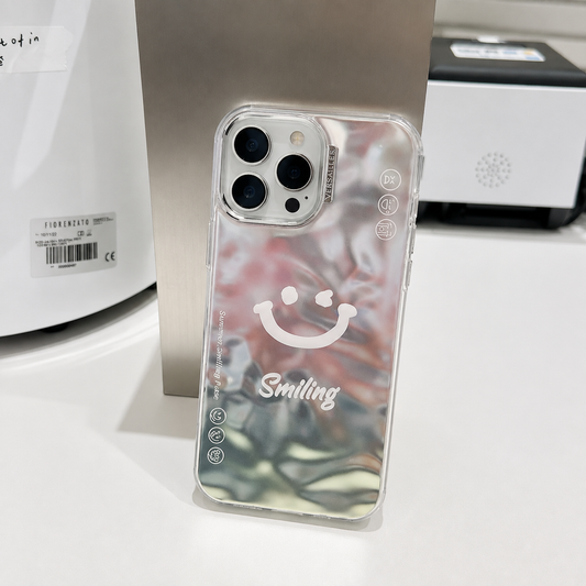 Smiling Silver Chrome Designer Silicon Case for iPhone 15 Pro Max