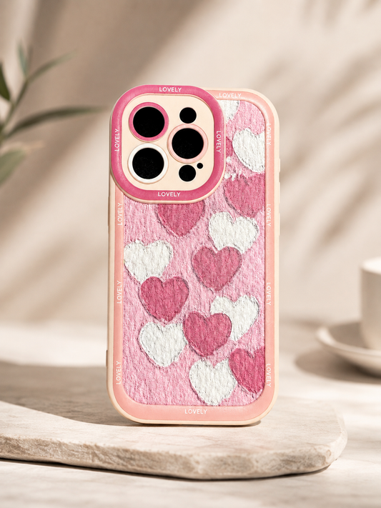Silicon Charm Case For iPhone 15 Pro Max (Pink Heart)