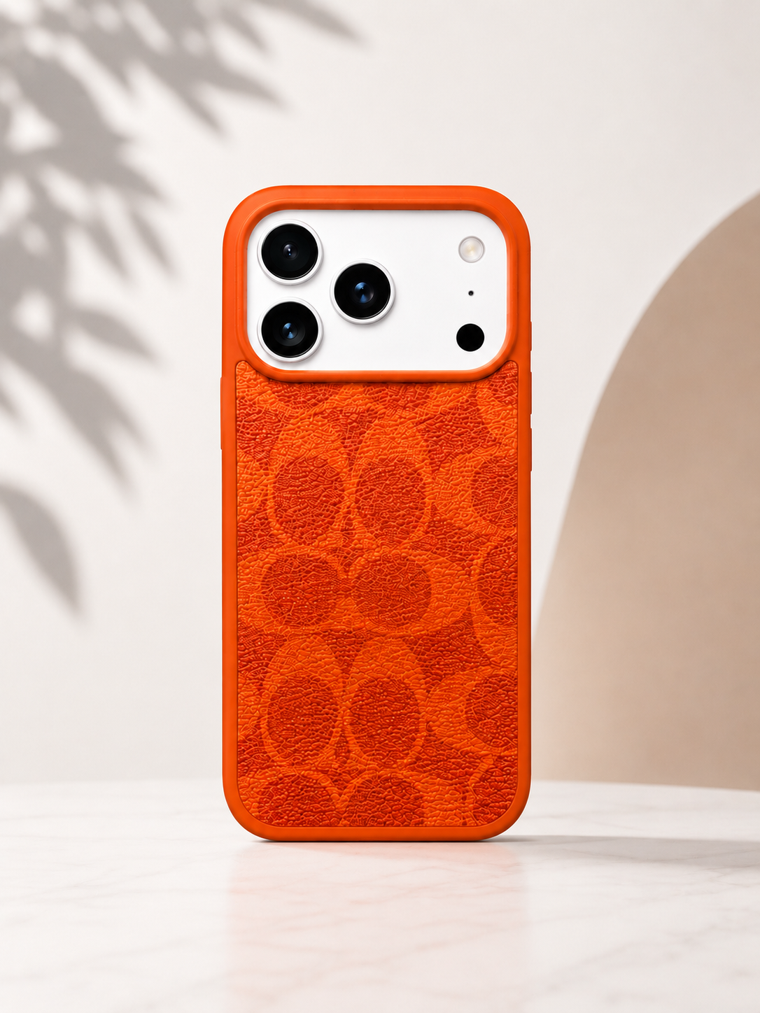 CCH Luxury Branded PU Leather Case for iPhone 17 Pro Max (Orange)