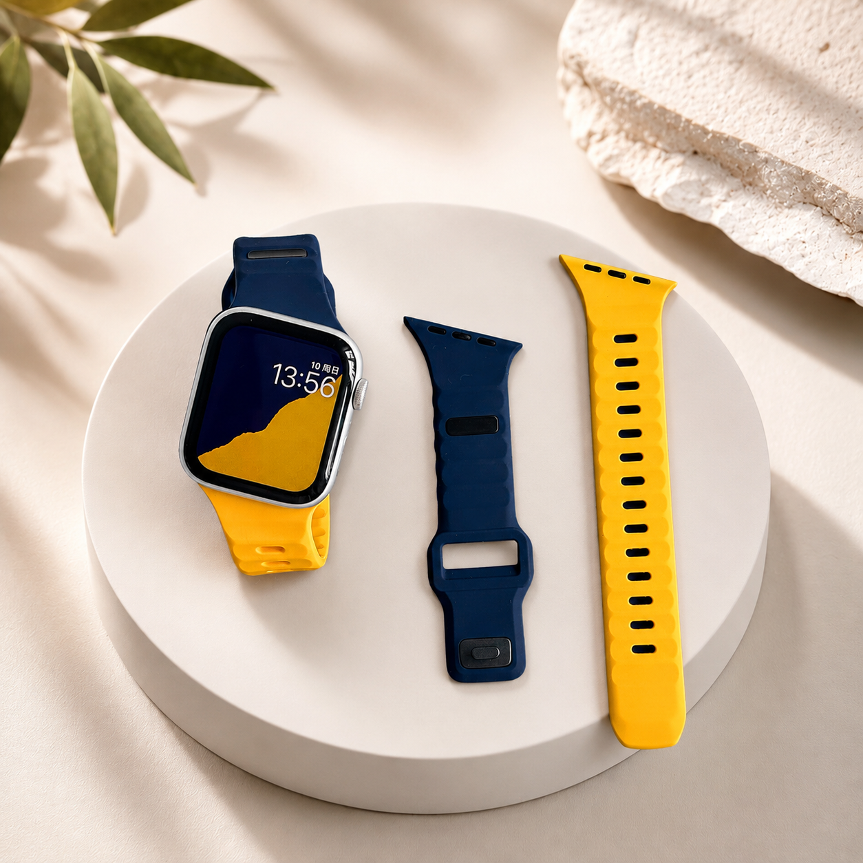 New Style Dual Colour Silicon Watch Band 38/40/41/42 mm (Yellow/Navy Blue)