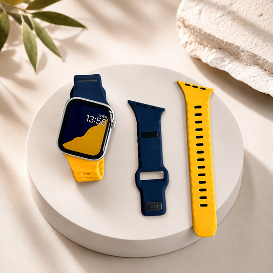 New Style Dual Colour Silicon Watch Band 44/45/46/49 mm (Yellow/Navy Blue)