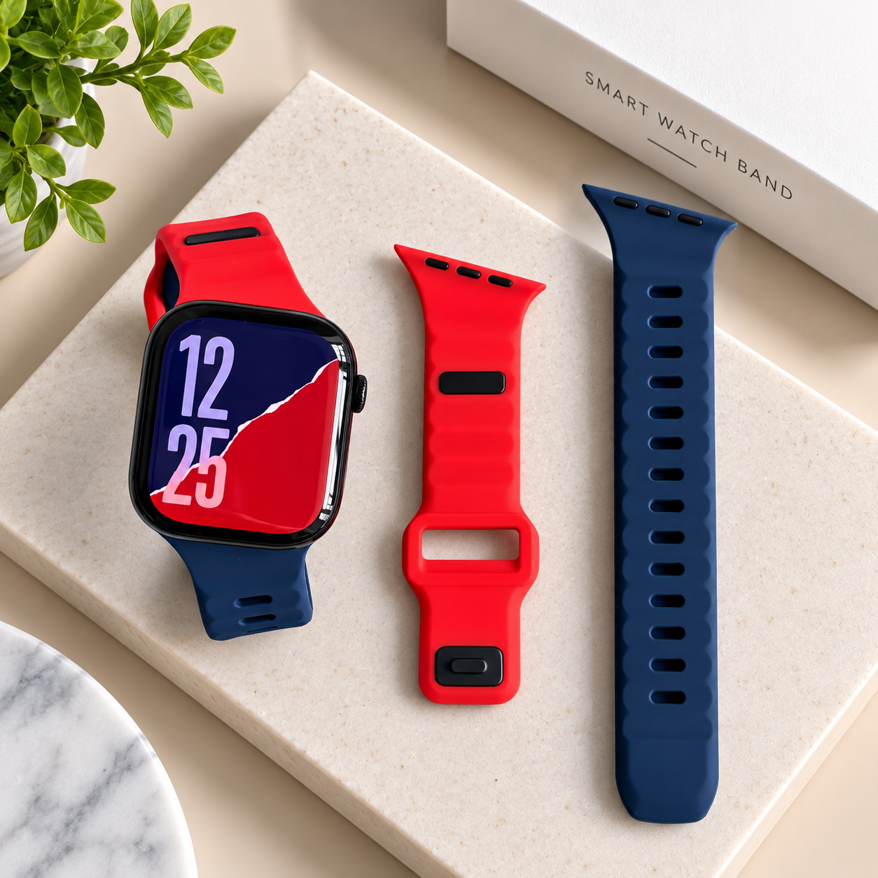 New Style Dual Colour Silicon Watch Band 38/40/41/42 mm (Navy Blue/ Red)