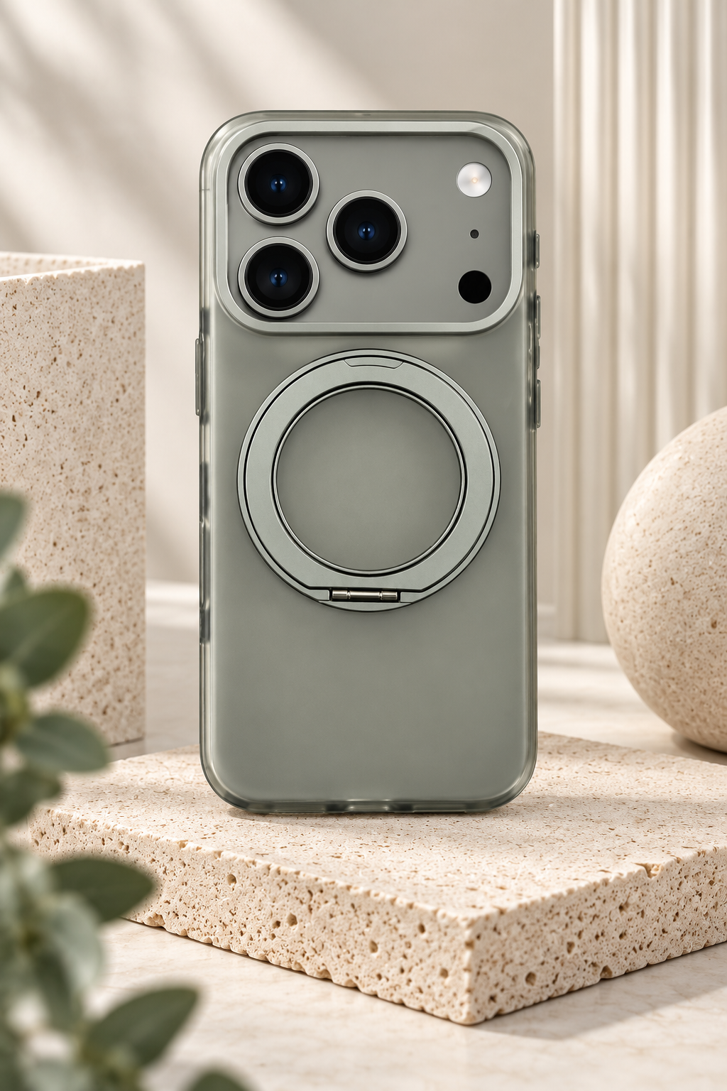 Rock Crystal Classic Rotating Series Case For iPhone 17 Pro /18 Pro (Grey) (Code:4974)