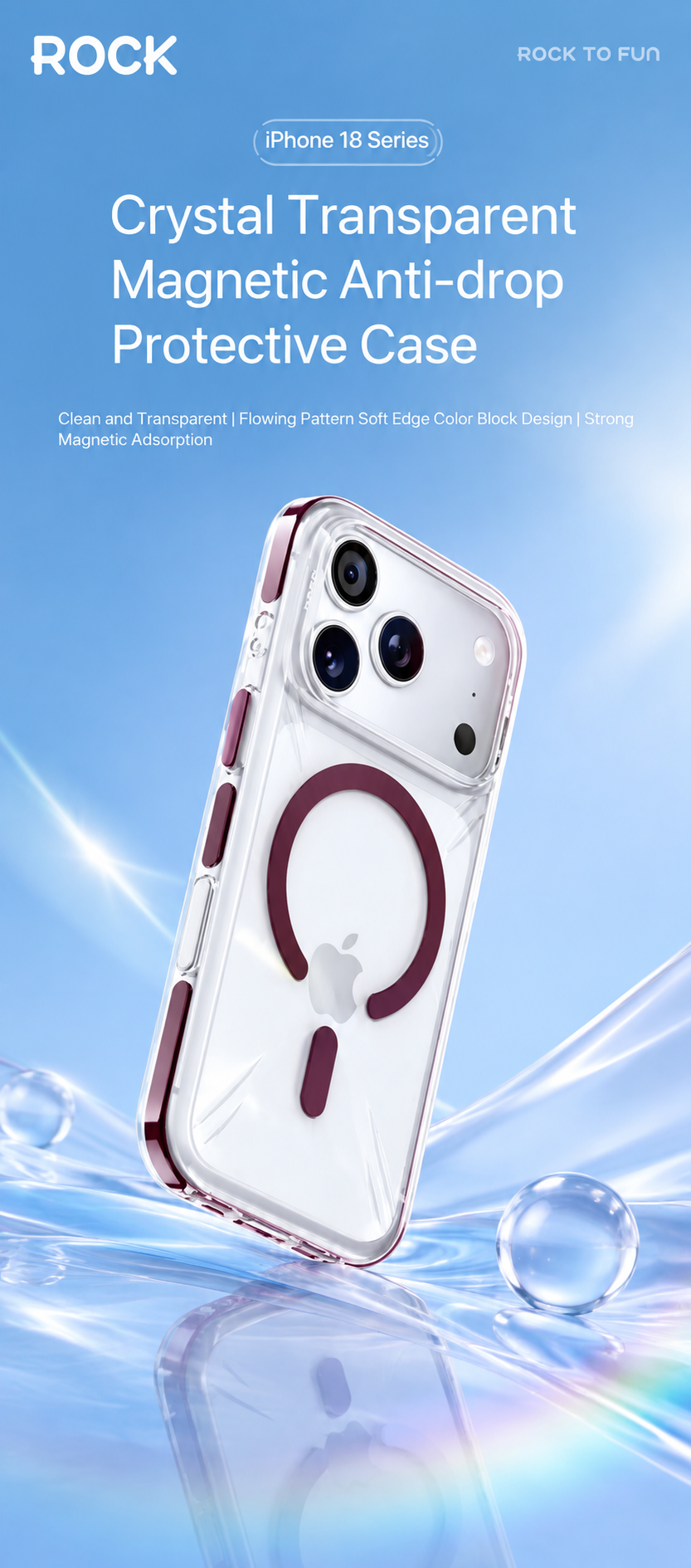 Rock Crystal Shell Series Case For iPhone 17 Pro Max /18 Pro Max (Dark Cherry) (Code:4988)