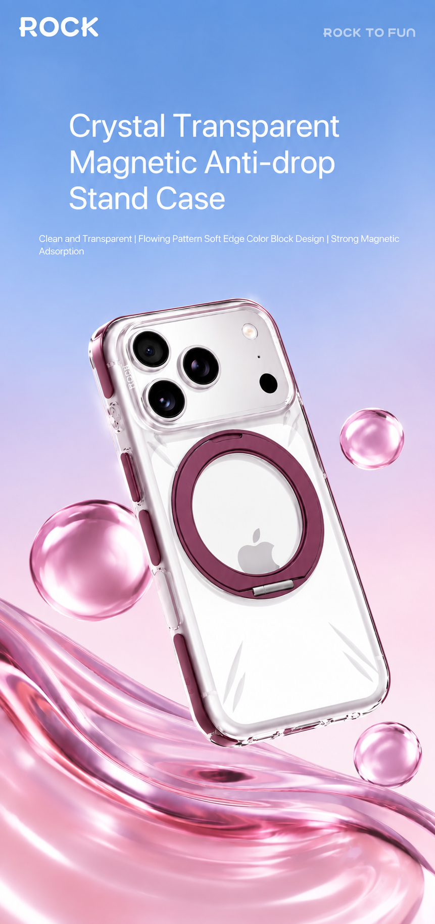 Rock Crystal Shell Rotating Series Case For iPhone 17 Pro /18 Pro (Dark Cherry) (Code:4991)