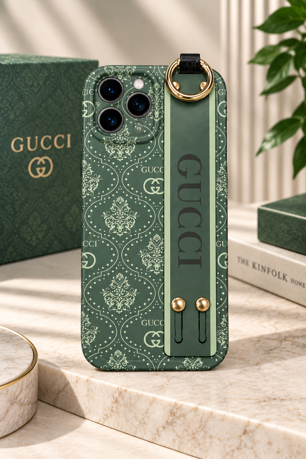 Luxury Gucci Designer Strap Case For iPhone 14 Pro Max (Green)
