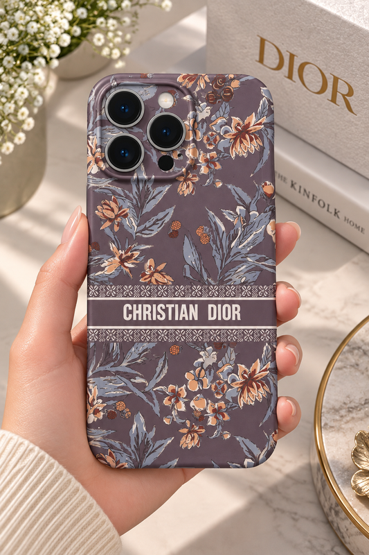 Floral Dior Designer Case For iPhone 14 Pro Max (Purple)