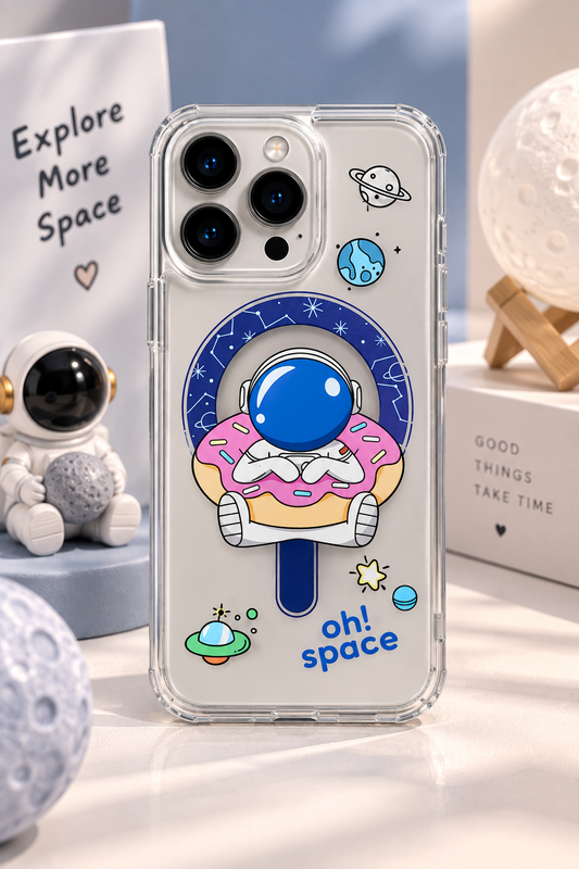 Designer Transparent MagSafe Case For iPhone 14 Pro (Space Donut)