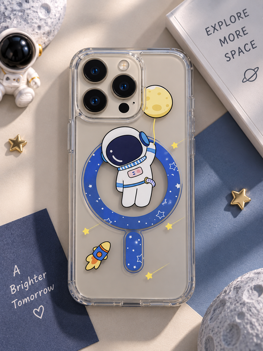Designer Transparent MagSafe Case For iPhone 14 Pro Max (Space Balloon)